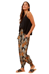 Harem Pants - Black Leaf Print