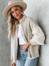 Load image into Gallery viewer, Knit Sleeve Button Front Cotton Denim Jacket