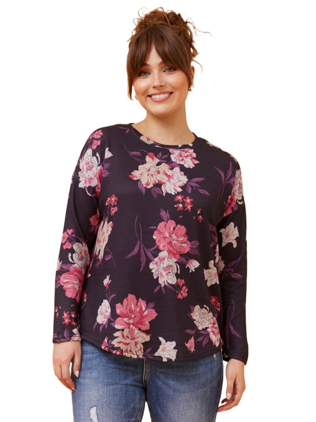 Eva Floral Top - Navy