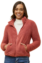 Load image into Gallery viewer, Zip Front  Faux Fur Jacket - Rosewood