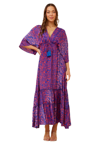 Chandra Boho Maxi Dress - Pink/Blue