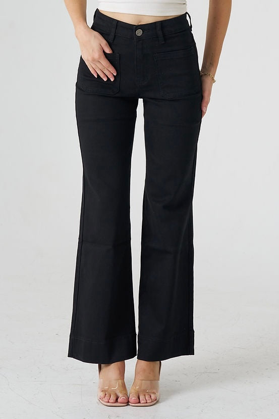 Wide Leg Denim Jeans - Black