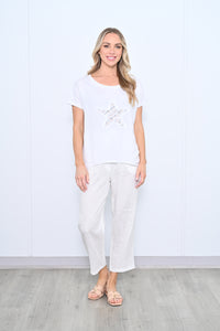 Star Linen Top - white