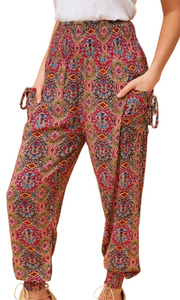 Harem Pants - Red Abstract Print