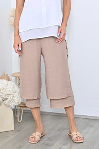 3/4 Side Button Layered Beach Pant - Mocha