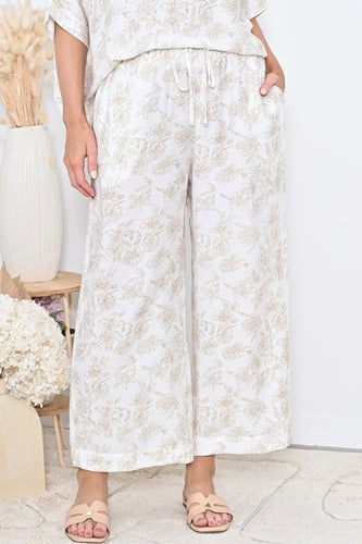 Wide Leg Pant - Beige Print