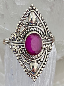 Indian Ruby Filigree Oval Sterling Silver Ring