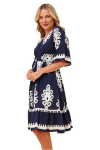 Damask Izabella Border Print Dress