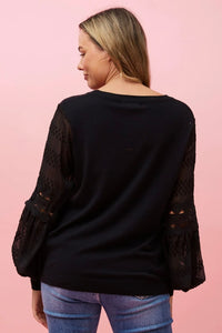 Lace Sleeve Top - Black