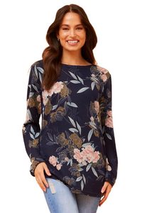 Beau floral Print Top - Navy