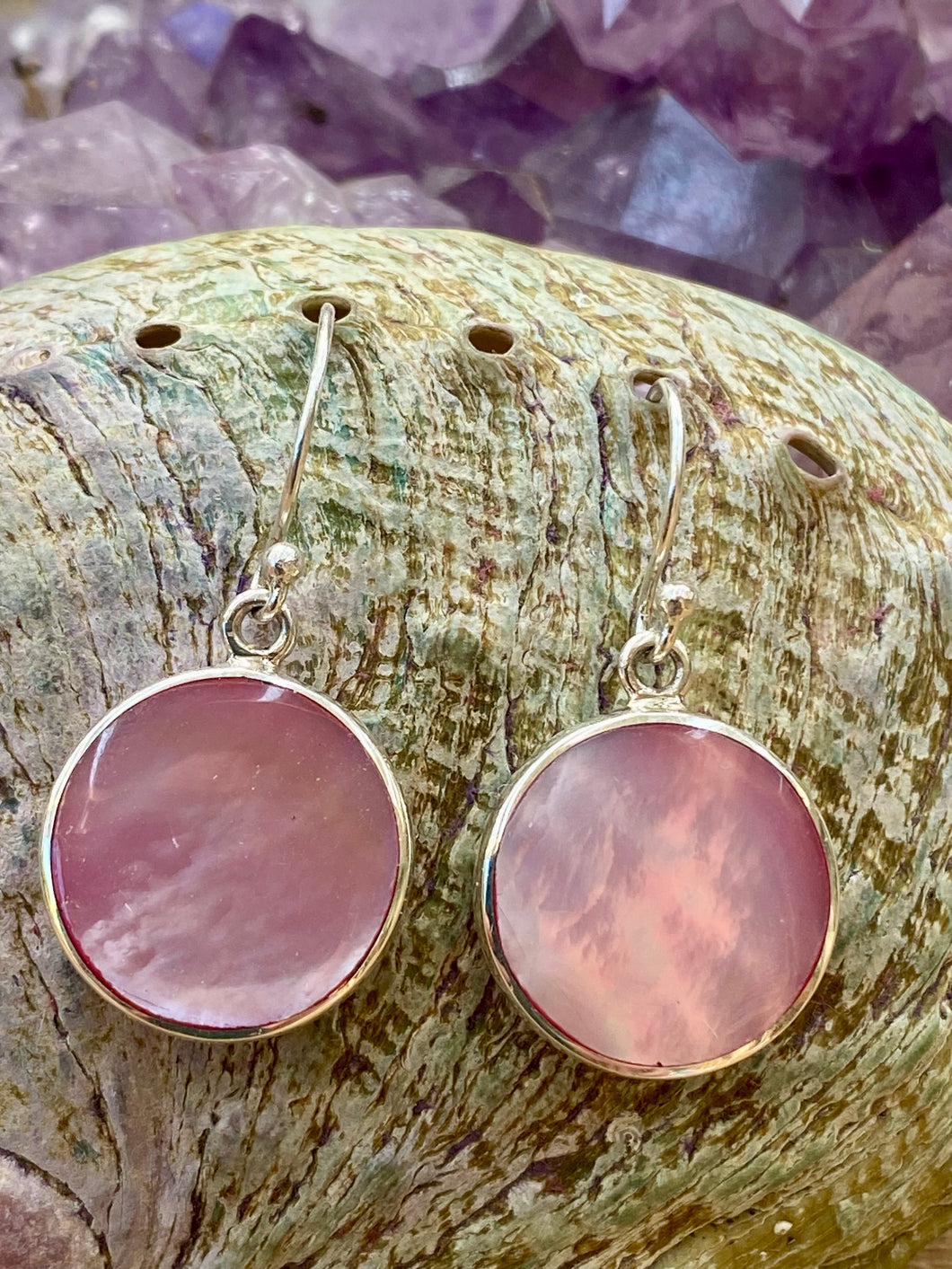 Two Sided 15mm Drop Earrings - Pink/White Mother of Pearl