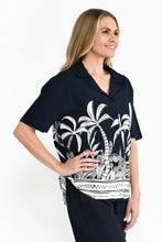 Load image into Gallery viewer, Side view of Margot Top in Navy showing relaxed fit and short sleeves