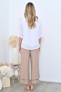 Full Length Side Button Layered Beach Pant - Mocha