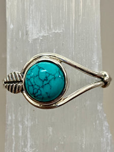 Turquoise Round Feather Sterling Silver Ring