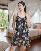 Load image into Gallery viewer, Short Nightie - Black Floral Print