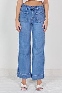 Wide Leg Denim Jeans - Denim