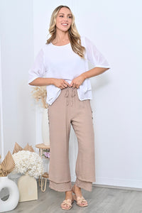 Full Length Side Button Layered Beach Pant - Mocha