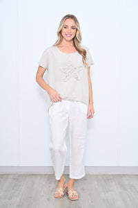 Star Linen Top - Beige