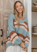 Load image into Gallery viewer, V Stripe Knit Jumper - Duck Egg
