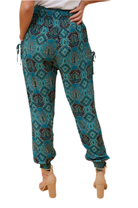 Harem Pants - Green Abstract Print