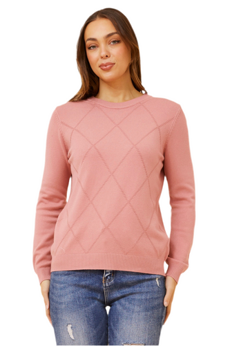Diamond Pattern Knit Pullover - Dusty Pink