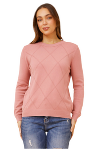 Diamond Pattern Knit Pullover - Dusty Pink