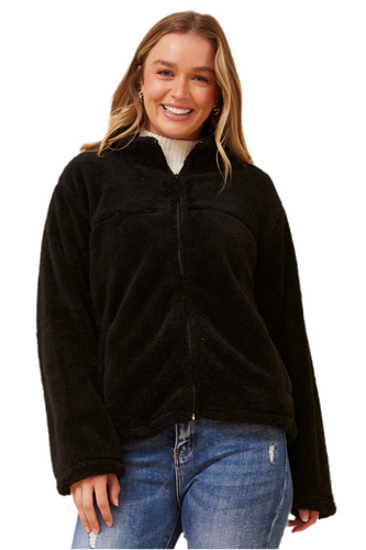 Faux Fur Teddy Jacket - Black