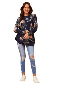 Beau floral Print Top - Navy