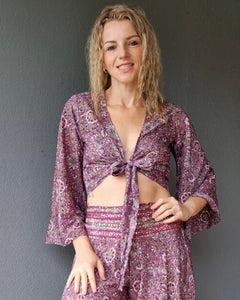 Silk Wrap Top - Pink/Purple