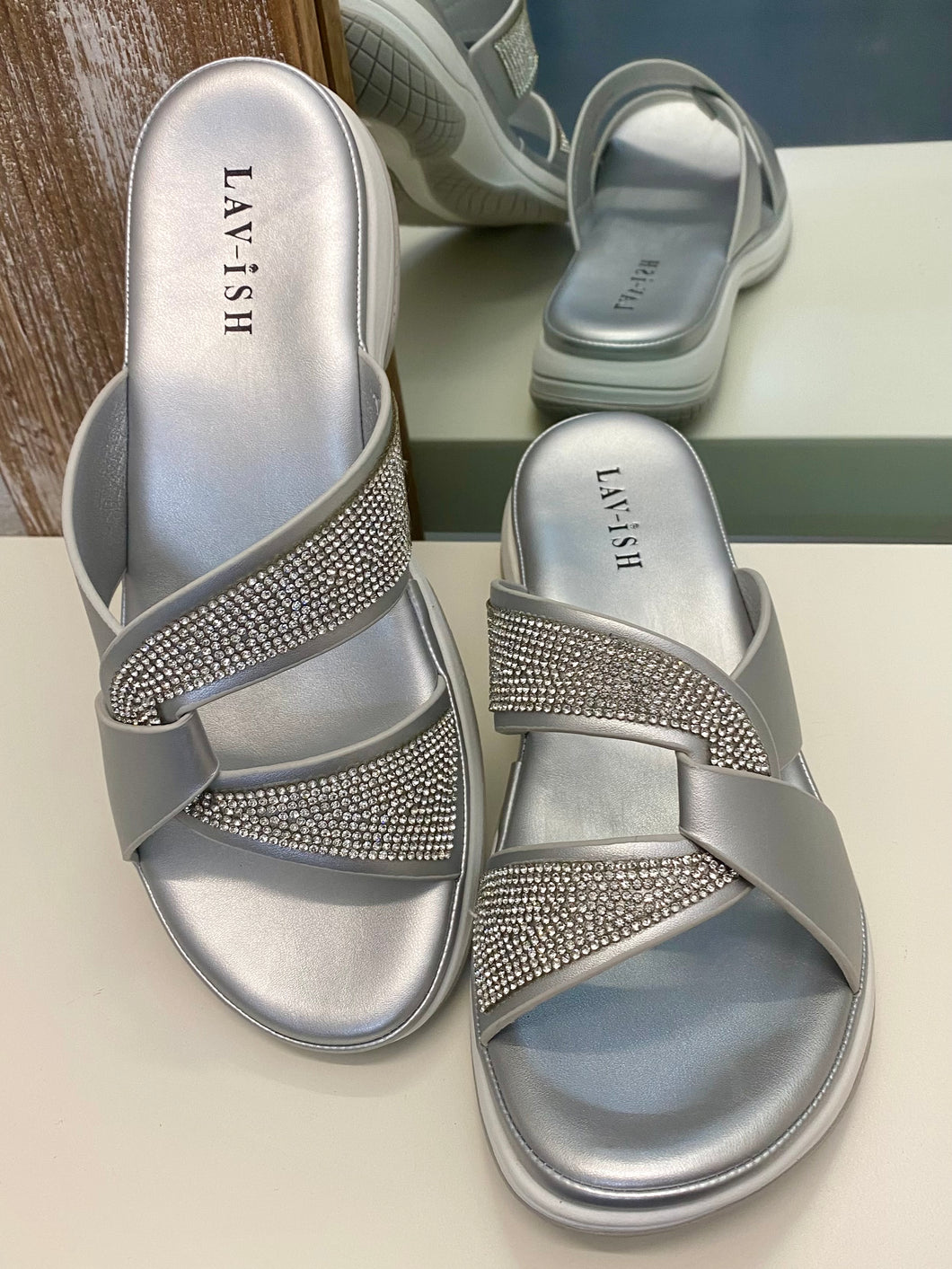 Skye PU Slides - Silver