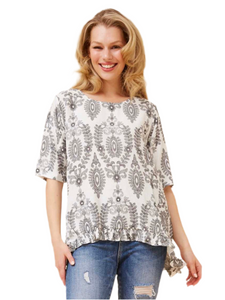 Caroline K Morgan frilled hem top front view
	