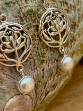 Load image into Gallery viewer, Sterling Silver Drop Earrings - Water Lily with Pearl