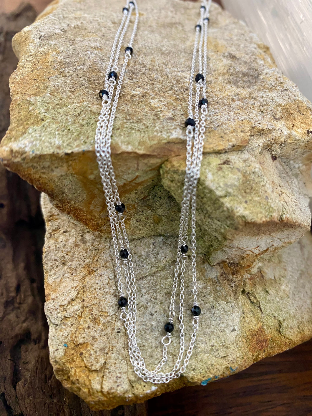 Triple Strand Sterling Silver Chain – Onyx