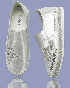 Lav-Ish Silver Sneakers with Bling Star