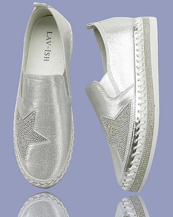 Lav-Ish Silver Sneakers with Bling Star