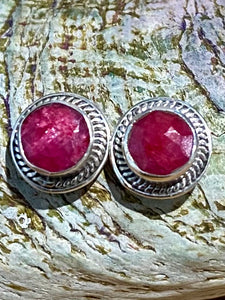 Indian Ruby Round Sterling Silver Earrings