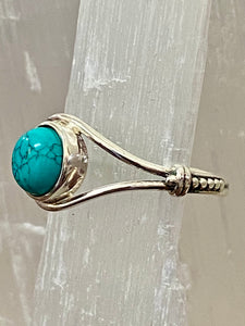 Turquoise Round Feather Sterling Silver Ring