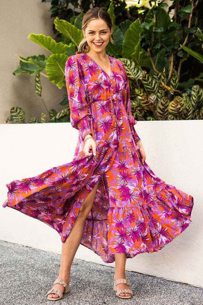 alora pink floral maxi dress Attention! Have you joined our we declare it's Spring revolution? This Alora  dress will certainly help convince you! (Wearing size S here)