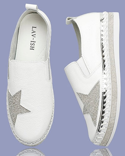 Lav-Ish Sneakers with Bling Star - White