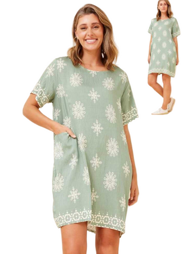 Printed Shift Dress - Sage