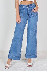 Wide Leg Denim Jeans - Denim