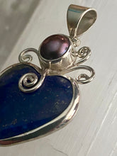 Load image into Gallery viewer, Ornate Swirl Heart Pendant - Black Pearl / Lapis Lazuli