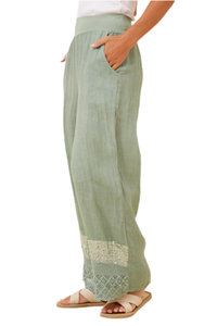 Cian Linen Sequin Pants - Sage