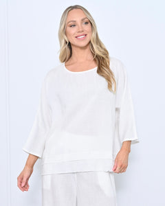 Fringe Hem Linen Top - White