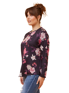 Eva Floral Top - Navy