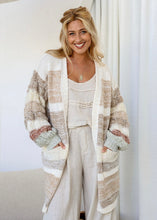 Load image into Gallery viewer, Striped Knit Cardigan with patterned sleeves - Natural / Camel