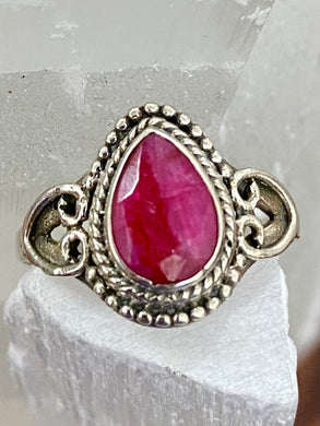 Indian Ruby Tear Drop Sterling Silver Ring