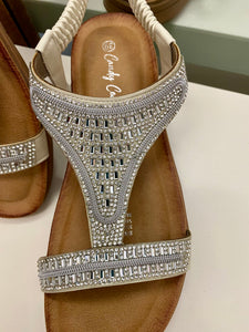 Flat Diamanté Sandals - Beige