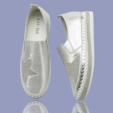 Lav-Ish Silver Sneakers with Bling Star