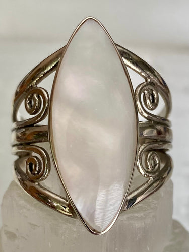 Mother Of Pearl Fancy Ornate Elliptical Sterling Silver Ring